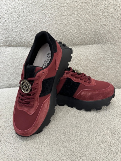 Sneakersy Bordowo-Czarne ze skóry naturalnej GD-XF-112