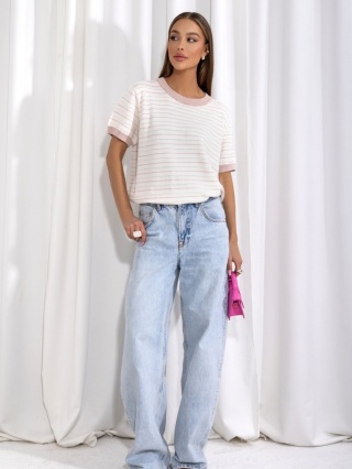 Sweter Soreya pudrowy róż z ecru cocomore