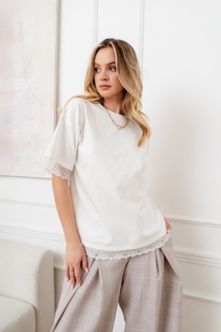 T-SHIRT Z KORONKĄ Bopoco Biały