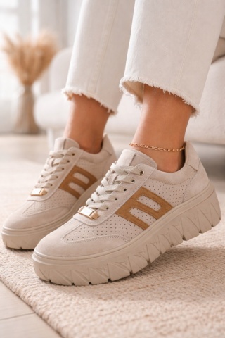Beżowe sneakersy damskie na platformie GOODIN