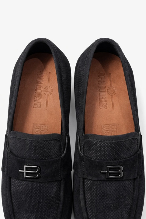 Mokasyny męskie JOHN DOUBARE – czarne skórzane z logo