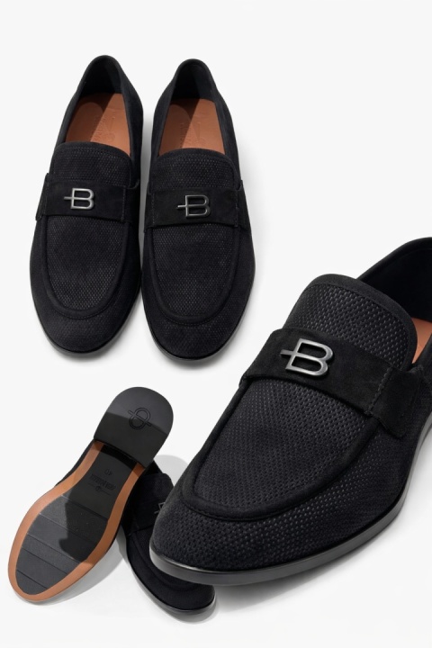 Mokasyny męskie JOHN DOUBARE – czarne skórzane z logo