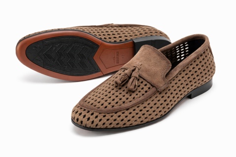 Mokasyny męskie ażurowe skóra zamszowa John Doubare