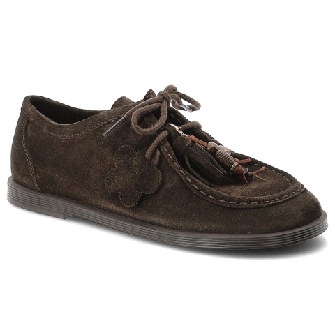 Półbuty damskie Chebello skóra naturalna zamszowe wiązane czekoladowe