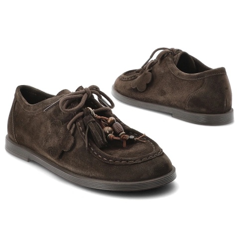 Półbuty damskie Chebello skóra naturalna zamszowe wiązane czekoladowe