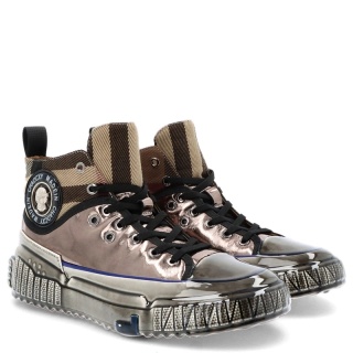 Skórzane wysokie sneakersy męskie - JOHN DOUBARE CC2883 METALICZNE