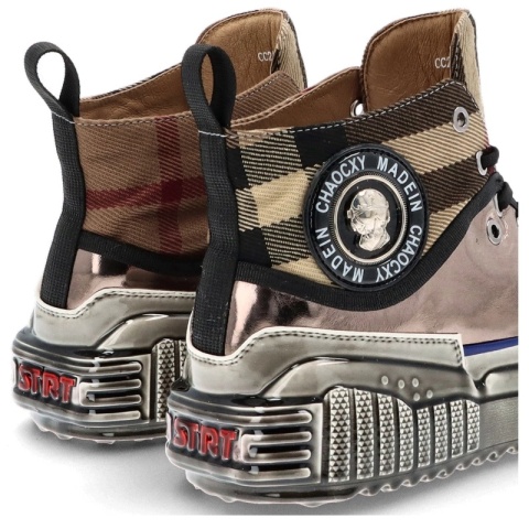 Skórzane wysokie sneakersy męskie - JOHN DOUBARE CC2883 METALICZNE