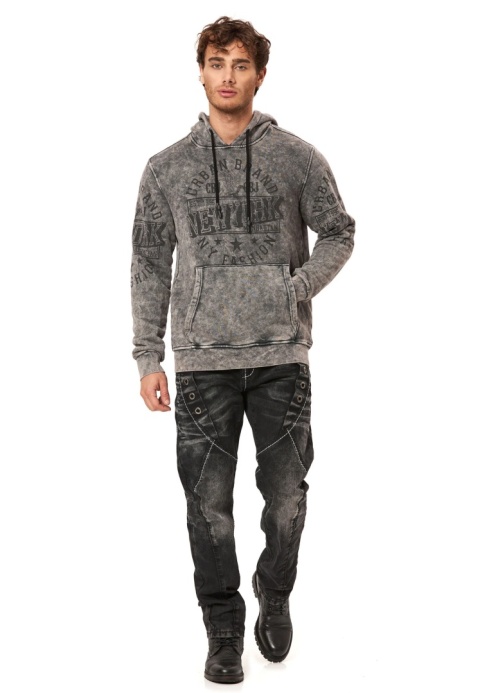 Męska bluza z kapturem CIPO & BAXX – szara, efekt vintage-CL596