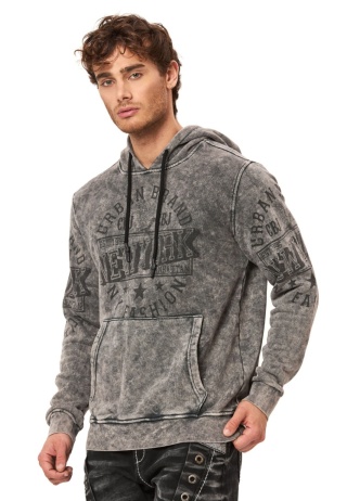 Męska bluza z kapturem CIPO & BAXX – szara, efekt vintage-CL596