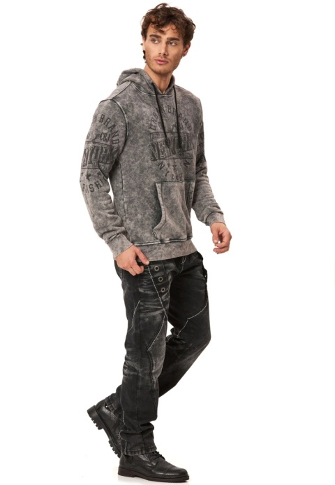 Męska bluza z kapturem CIPO & BAXX – szara, efekt vintage-CL596