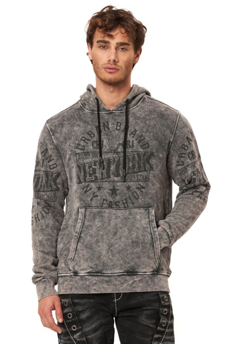 Męska bluza z kapturem CIPO & BAXX – szara, efekt vintage-CL596