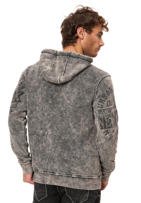 Męska bluza z kapturem CIPO & BAXX – szara, efekt vintage-CL596