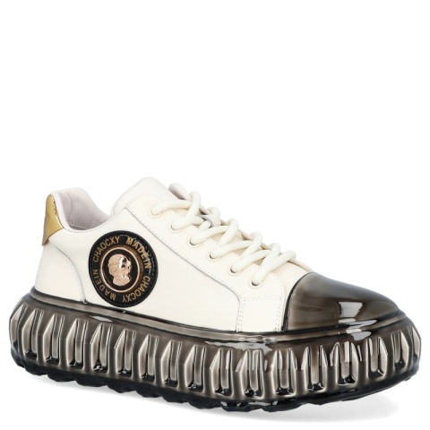 Skórzane sneakersy męskie - JOHN DOUBARE CC2881 Białe