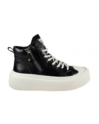 Skórzane wysokie sneakersy męskie - JOHN DOUBARE 6119 Czarny