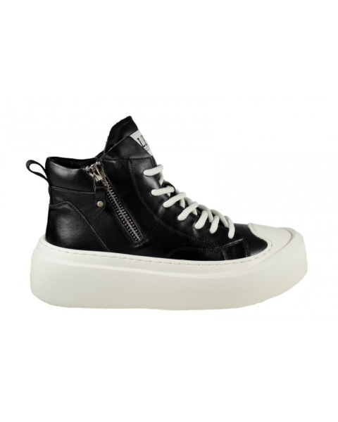 Skórzane wysokie sneakersy męskie - JOHN DOUBARE 6119 Czarny