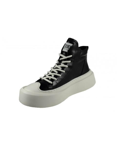 Skórzane wysokie sneakersy męskie - JOHN DOUBARE 6119 Czarny