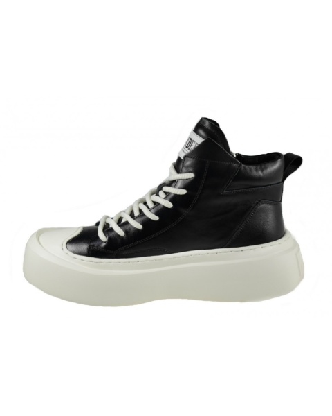 Skórzane wysokie sneakersy męskie - JOHN DOUBARE 6119 Czarny