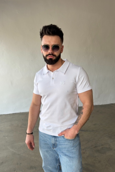 T-SHIRT POLO MĘSKI BG POLO | BIAŁY