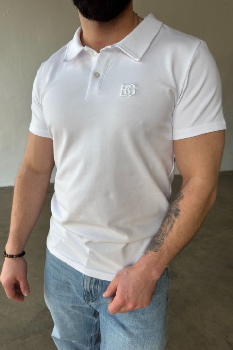 T-SHIRT POLO MĘSKI BG POLO | BIAŁY