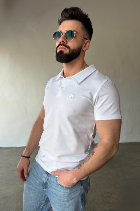T-SHIRT POLO MĘSKI BG POLO | BIAŁY