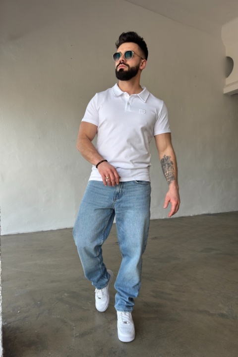 T-SHIRT POLO MĘSKI BG POLO | BIAŁY