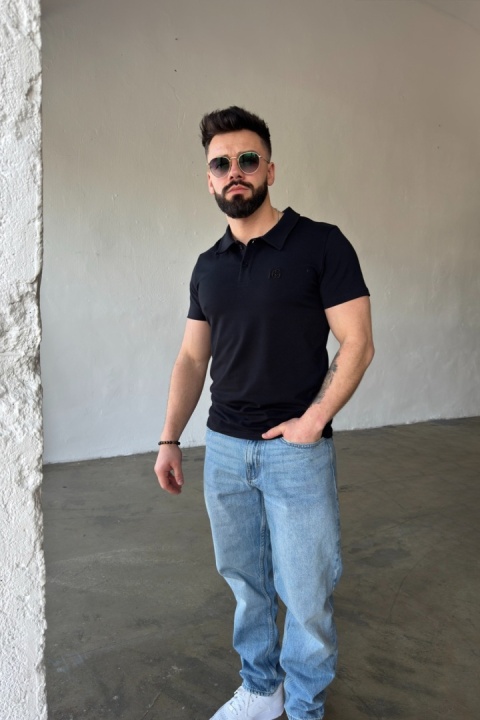 T-SHIRT POLO MĘSKI BG POLO | CZARNY