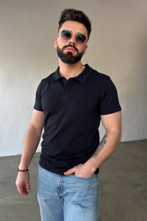 T-SHIRT POLO MĘSKI BG POLO | CZARNY