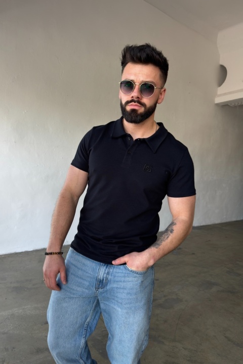 T-SHIRT POLO MĘSKI BG POLO | CZARNY