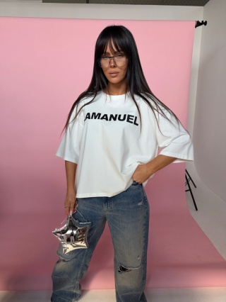 Tshirt BLANK ecru/czarny La Manuel