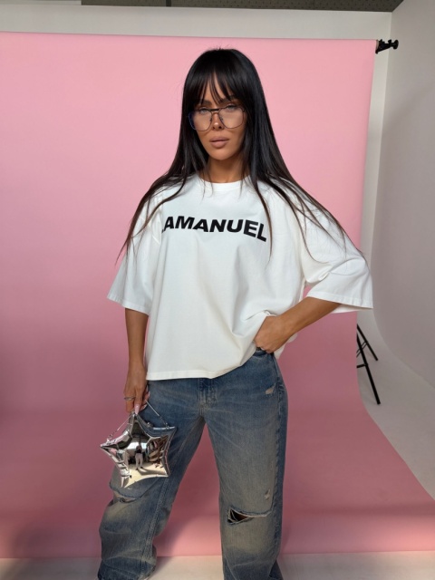 Tshirt BLANK ecru/czarny La Manuel