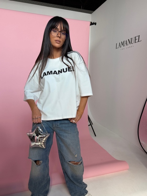 Tshirt BLANK ecru/czarny La Manuel