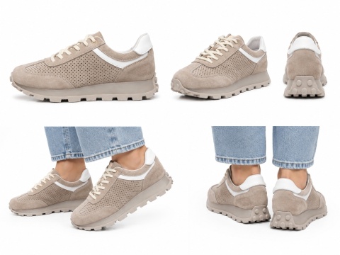 Beżowe sneakersy damskie z perforacją GD-FX224