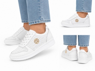 Białe sneakersy damskie z perforowanym wykończeniem-GD-XF-65
