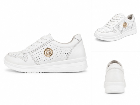 Białe sneakersy damskie z perforowanym wykończeniem-GD-XF-65
