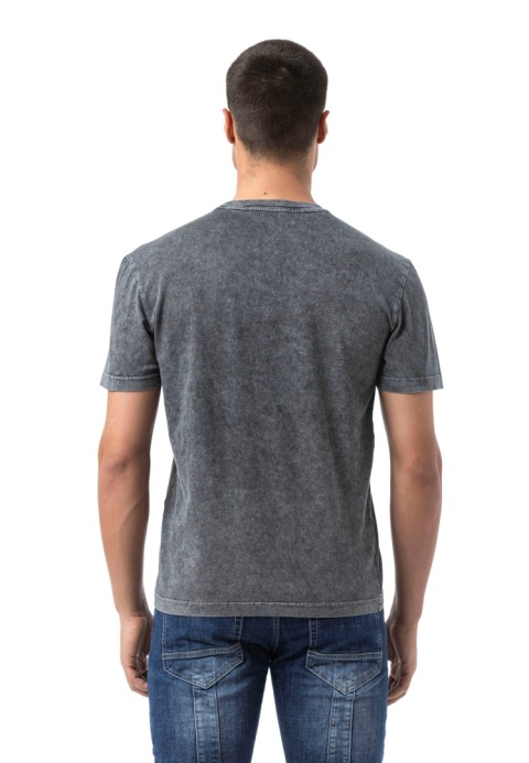 CT808 T-shirt męski Relax Fit ze spraniem i naszywką