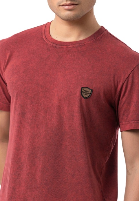CT808 T-shirt męski Relax Fit ze spraniem i naszywką