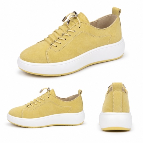 Skórzane żółte sneakersy na platformie-GD-XW-1069