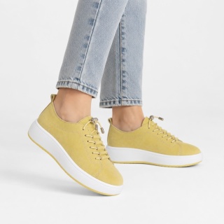 Skórzane żółte sneakersy na platformie-GD-XW-1069