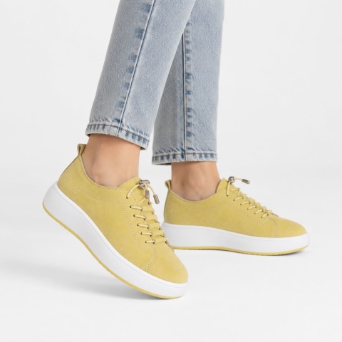 Skórzane żółte sneakersy na platformie-GD-XW-1069