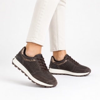 Skórzane Brązowe sneakersy damskie - GD-Xf-224