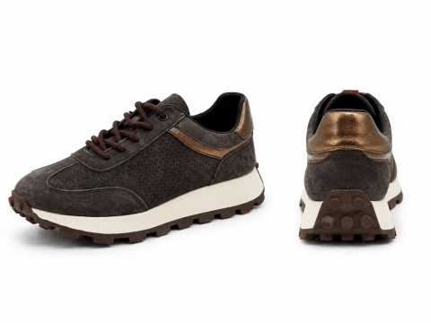 Skórzane Brązowe sneakersy damskie - GD-Xf-224