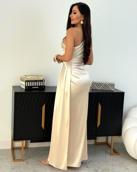 Sukienka maxi LOREN satin / jasny złoty beż