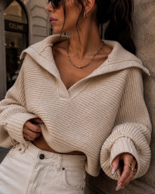 Sweter Cocomore z szerokim kołnierzem – ecru