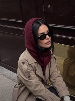 Balaklawa bordowa wełna z kaszmirem