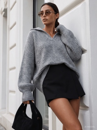 Sweter Cocomore z szerokim kołnierzem – szary