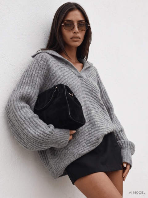 Sweter Cocomore z szerokim kołnierzem – szary