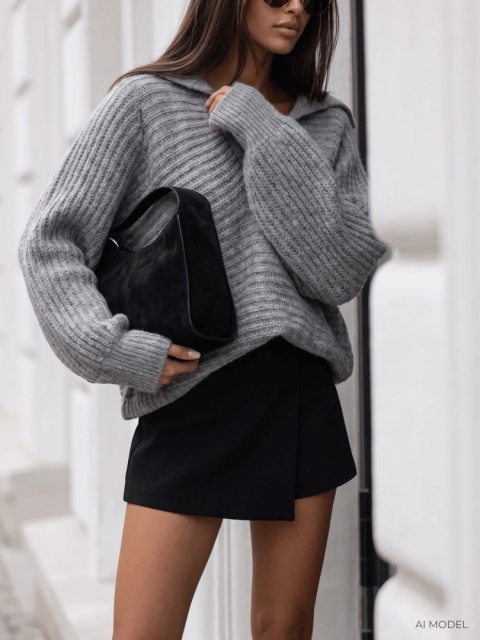 Sweter Cocomore z szerokim kołnierzem – szary
