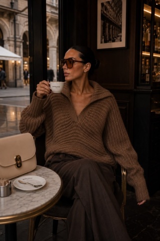 Sweter Cocomore z szerokim kołnierzem – camel