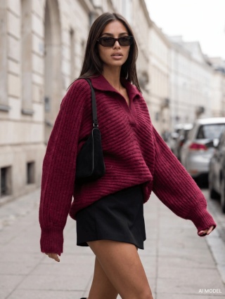 Sweter Cocomore z szerokim kołnierzem – bordo