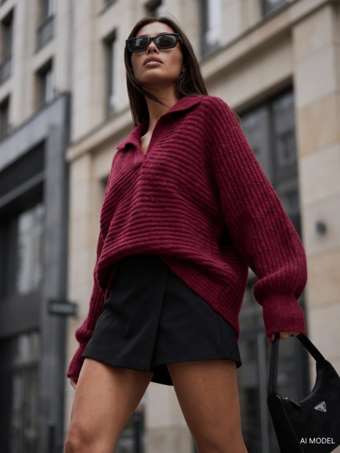 Sweter Cocomore z szerokim kołnierzem – bordo